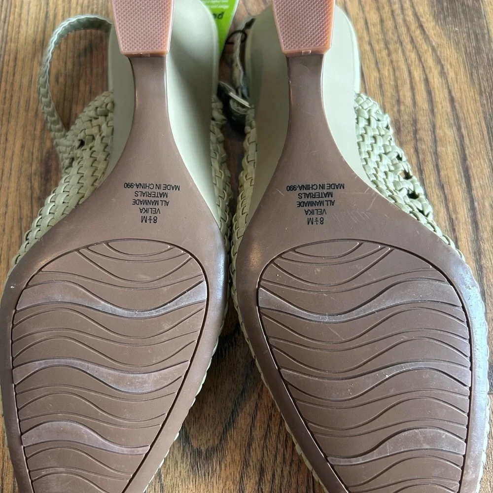 Impo Green Woven Slingback Wedge Pumps